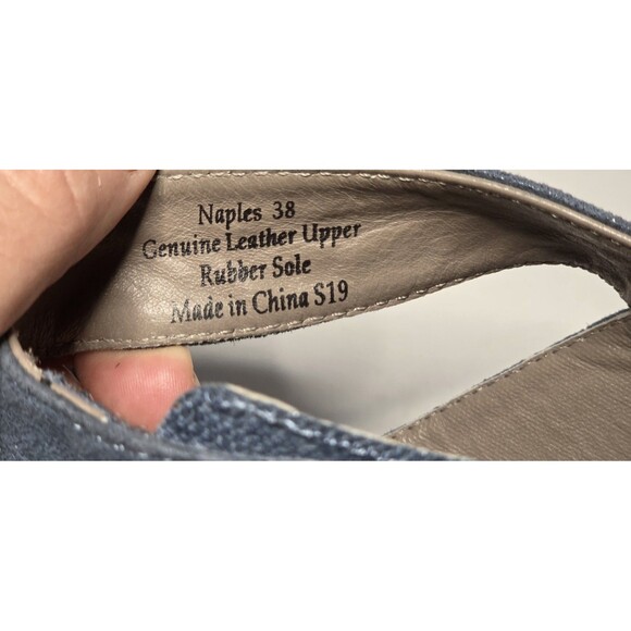 Anesha Naples Blue Suede Strappy Sandal W/ Metal Details Adj Straps Low Heel S 8 - Picture 7 of 9